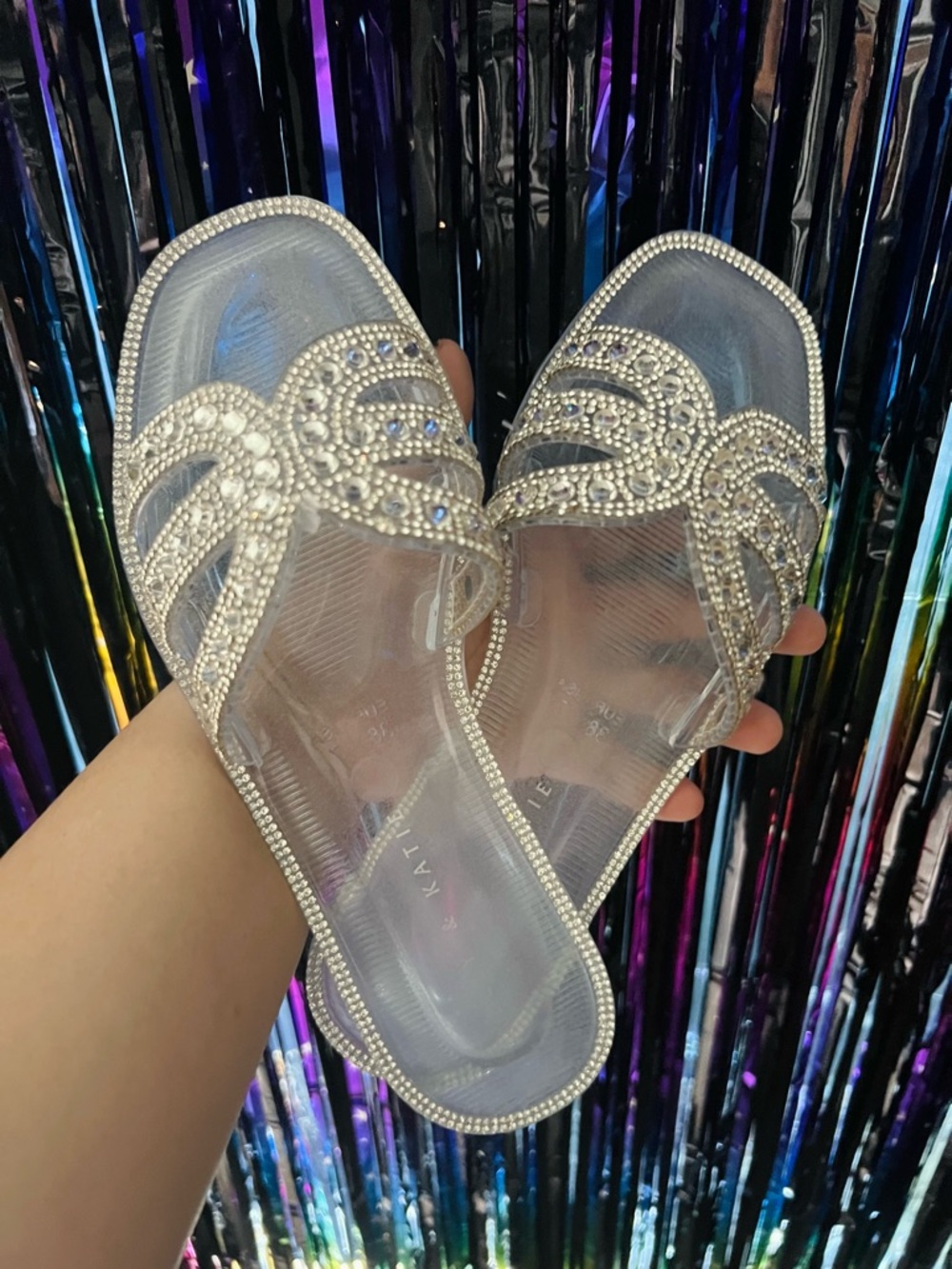 Clear Rhinestone Slide Sandals - Silver - Picture 2 of 6